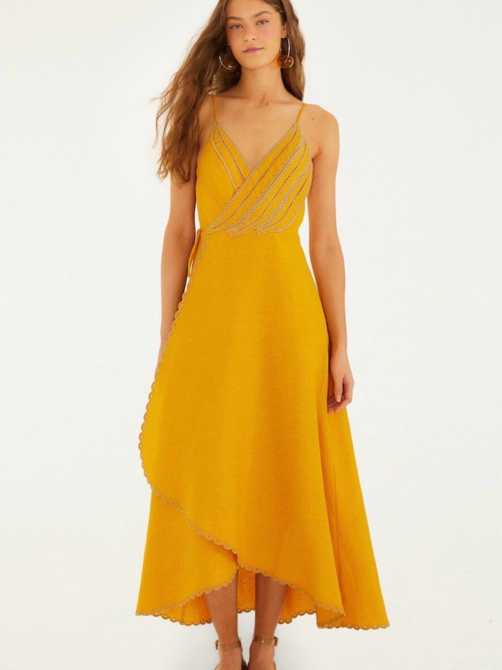 Farm Rio Yellow Bananas Euroflax Premium Linen Maxi Wrap Dress